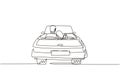 Continuous one line drawing back view loving couple sitting and hugging in convertible car. Man woman getting ready for wedding. Royalty Free Stock Photo