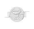Continuous one line drawing of barbecue grill vector design. single line sausage on bbq grill minimalism style Royalty Free Stock Photo