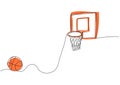 Continuous one line drawing of basketball and basketball Hoop