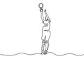 Continuous one line drawing basketball player shot a ball. Person athlete doing slam dunk during sport game. Vector illustration