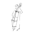 Continuous one line drawing of bass cello music instrument player. Girl playing classical double basses vector Royalty Free Stock Photo