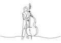 Continuous one line drawing of bass cello music instrument player. Girl playing classical double basses vector illustration cute