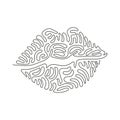 Continuous one line drawing beautiful red lips. Mark left after firm kiss is placed with bright lipstick. Kiss mark emoji. Swirl