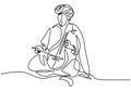 Continuous one line drawing of beautiful woman playing four-stringed Pipa musical instrument. Chinese traditional music