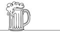 Continuous one line drawing of beer glass with foam. Royalty Free Stock Photo