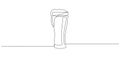 Continuous one line drawing of beer glass with foam. Craft drink alcohol ale in simple linear style for bar and pub Royalty Free Stock Photo