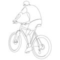 Continuous one line drawing of bicycle rider. Professional cyclist. Bike in the mountain. Extreme sport concept. Vector