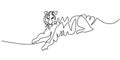 Continuous one line drawing of big Tiger starring at you isolated on white background