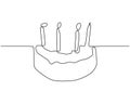 Continuous one line drawing of birthday cake with light candles
