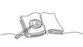 Continuous one line drawing of book and magnifying glass, Vector of searching and education learning, positioned above an open