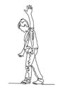 Continuous one line drawing of the boy walks along the tightrope