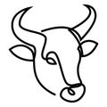 Continuous one line drawing of bull head. Banteng bull or cow icon. Premium steak house logo. Vector illustration. Royalty Free Stock Photo