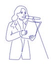 Continuous line drawing of business coach talking before audience vector illustration