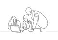 Continuous one line drawing of business meeting and discussion. Three persons talking each other