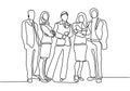 Continuous one line drawing of business people standing with gentle and confident pose. Minimalism design vector illustration Royalty Free Stock Photo