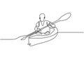 Continuous one line drawing of Canoe sport athlete minimalism design. Vector person on oar boat on the sea