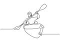 Continuous one line drawing of Canoe sport athlete minimalism design. Vector person on oar boat on the sea