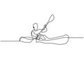 Continuous one line drawing of Canoe sport athlete minimalism design. Vector person on oar boat on the sea