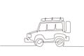 Continuous one line drawing car off road. Cartoon funny style. Side view. Beautiful automobile. Auto in flat design Royalty Free Stock Photo