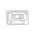 Continuous one line drawing of cassette for tape player. Concept of 80s, 90s style vintage minimalism symbols