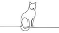 Continuous one line drawing of cat- kitten. Cute Cat single line art vector illustration. Editable stroke