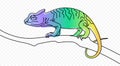 Continuous one line drawing of chameleon crawling along a tree branch vector design