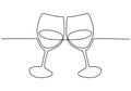 Continuous one line drawing of cheers two glasses for party celebration. Festive toast concept isolated on white background. Royalty Free Stock Photo