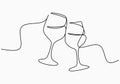 Continuous one line drawing of cheers two glasses for party celebration. Festive toast concept isolated on white background. Royalty Free Stock Photo