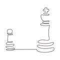Continuous one line drawing of chess pawn and king. Game sport business metaphor piece theme vector illustration minimalism