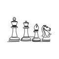 Continuous one line drawing of chess pieces minimalist design isolated on white background. Group of players tactic concept eps Royalty Free Stock Photo