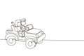 Continuous one line drawing children driving toy car with a little boy and girl smiling, having fun while driving toy car. Kids Royalty Free Stock Photo