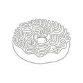 Continuous one line drawing chocolate glazed ring donut. Sweet doughnut. Appetizing fresh food for breakfast or lunch. Swirl curl