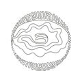 Continuous one line drawing chocolate glazed ring donut. Sweet doughnut. Appetizing fresh food for breakfast. Swirl curl circle