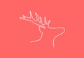 Continuous one line drawing of christmas deer or reindeer minimalism. Vector head emblem animal winter design