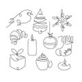 Continuous one line drawing Christmas design elements. Simple modern symbol by one line for Winter holidays, merry Royalty Free Stock Photo