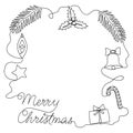 Continuous one line drawing Christmas design elements. Royalty Free Stock Photo
