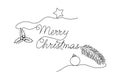 Continuous one line drawing Christmas design elements. Royalty Free Stock Photo