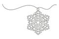 Continuous one line drawing of Christmas snowflake