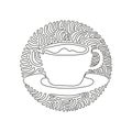 Continuous one line drawing coffee cup for latte, espresso, cappuccino. Hot coffee ready to drink for breakfast. Swirl curl circle Royalty Free Stock Photo