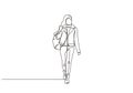Continuous one line drawing of college girl walking vector minimalism. Young woman with bag walk on the street