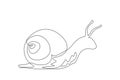 Continuous one line drawing common garden snail crawling. Snail animal mascot for food logo identity. High nutritious escargot