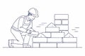 Continuous one line drawing of a construction worker building a brick wall in a busy urban environment during daylight hours Royalty Free Stock Photo