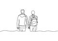 Continuous one line drawing of couple holding hands. Concept of romantic and act of kindness. A man share love with his partner.