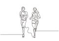 Continuous one line drawing of couple running minimalism. Sport theme vector illustration simplicity style