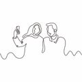 Continuous one line drawing of couple selfie with camera of smartphone. Young man and woman taking a picture with mobile phone Royalty Free Stock Photo