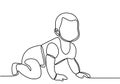 Continuous one line drawing of crawling baby. Happy baby boy learn to crawl on the floor drawn from the hand picture silhouette