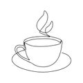 Continuous one line drawing with cup of coffee. Contemporary vector illustration on white background. Royalty Free Stock Photo