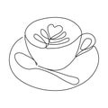 Continuous one line drawing with cup of coffee. Contemporary vector illustration on white background. Royalty Free Stock Photo