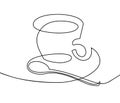 Continuous one line drawing - a cup of coffee with a teaspoon Royalty Free Stock Photo