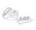 Continuous one line drawing of dim sum or shumay. Dimsum simple line art vector design Royalty Free Stock Photo